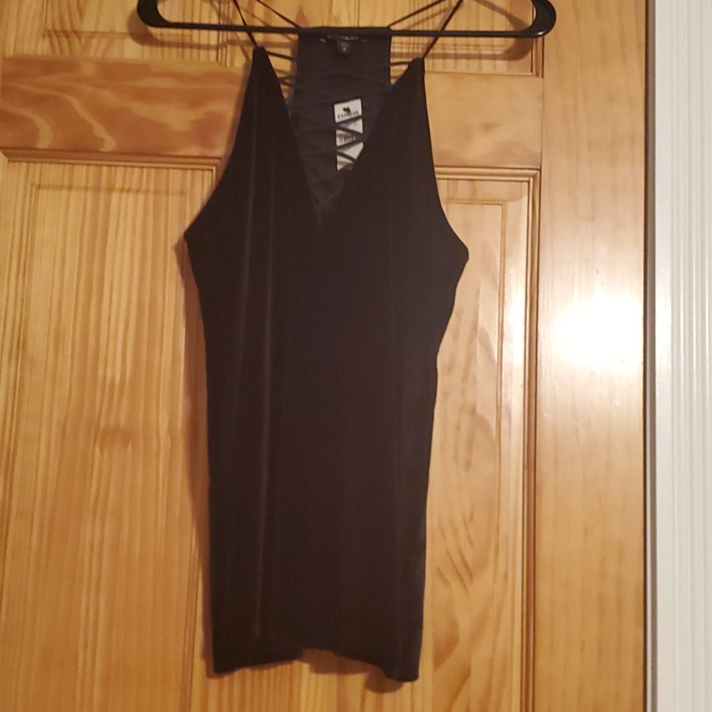 Express Black Velvet Cami Top. V-neckline crisscross design Small NWT
